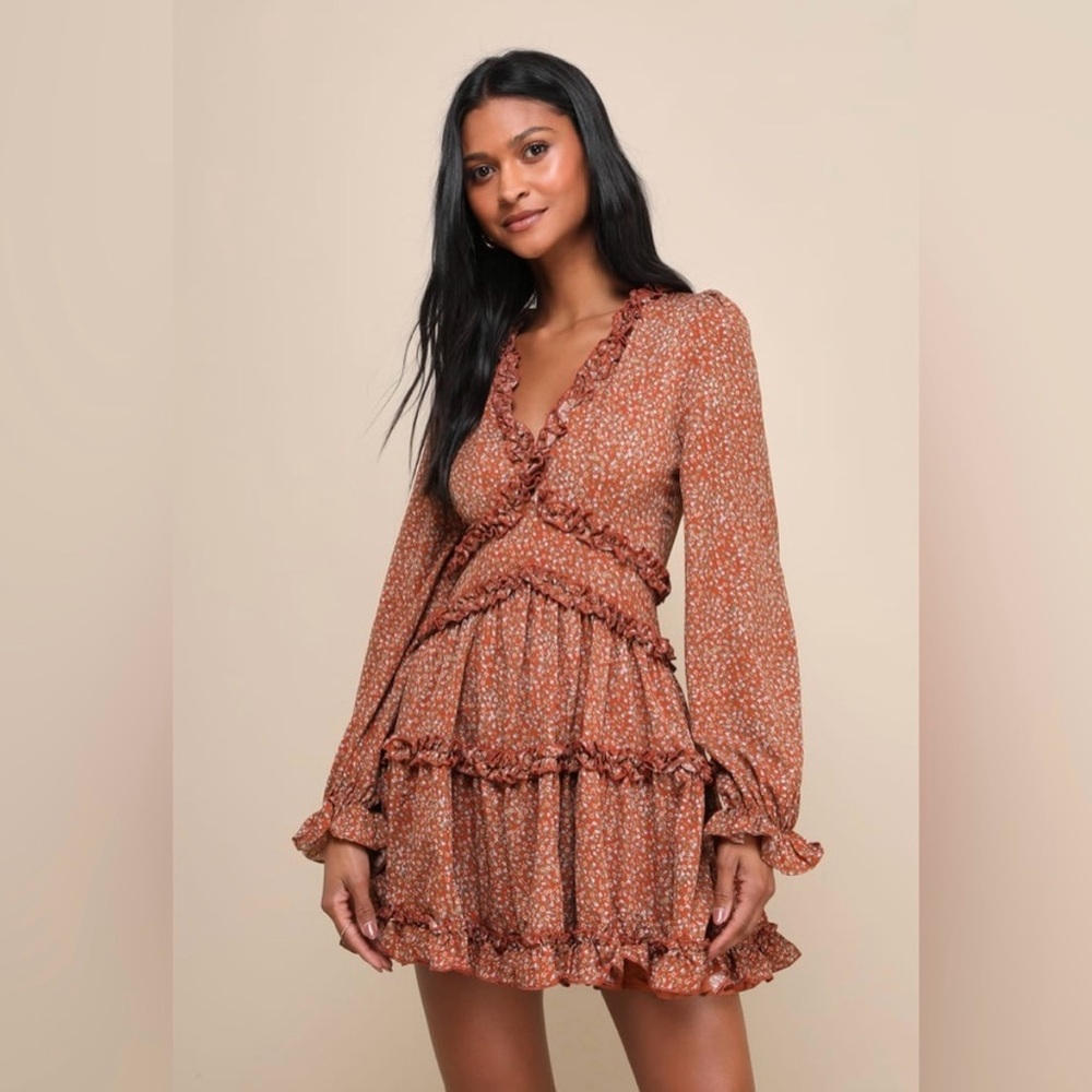 Lulu’s Floral Print Ruffled Mini Dress